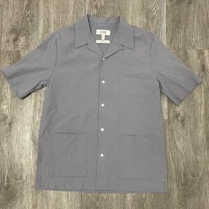 COS Shirt Men's Small Gray Camp Collar Cotton Seersucker Button Up Relaxed Fit